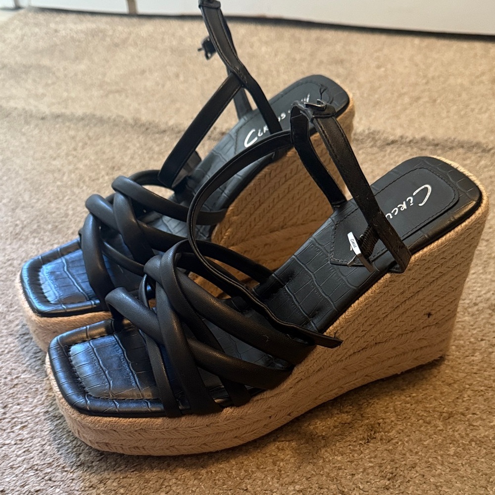 Circus NY Black and Tan Wedge Sandals